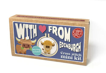 With Love From Edinburgh Highland Cow Mini Matchbox Cross Stitch Kit, 3 of 6