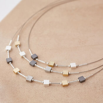 Triple Layer Geometric Bead Three Tone Necklace, 2 of 3