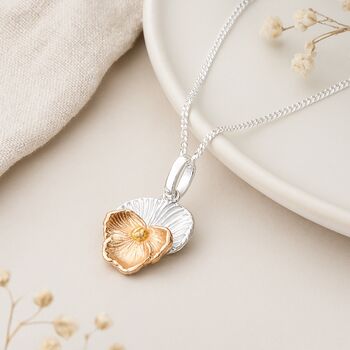 Personalised Sterling Silver And Gold Violet Necklace – February Birth Flower, 5 of 11