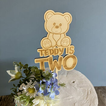Teddy Bear Cake Topper Age Two Childrens Birthday, 2 of 4