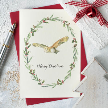 Owl And Wreath Christmas Card, 2 of 4