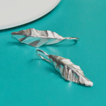 Handmade Textured Sterling Silver Leaf Earrings, 7 of 9