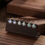 Sterling Silver Droplet Green Opal Crown Stud Earrings, thumbnail 6 of 10