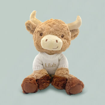 Personalised Harriet Highland Cow Soft Toy, Blue, 3 of 7