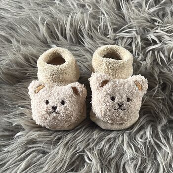 Taupe Teddy Bear Baby Socks, 3 of 9