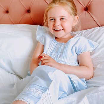 Girl's Blue Lace And Pintuck Pyjamas, 4 of 7