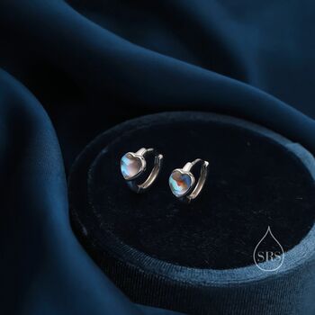 Moonstone Heart Huggie Hoop Earrings Sterling Silver, 4 of 10