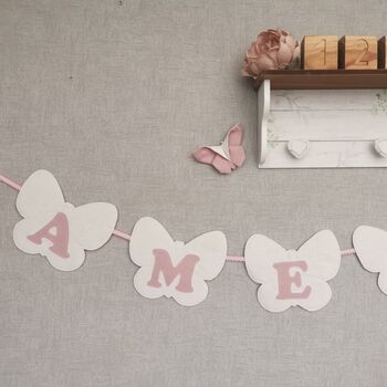 Bunting Blush Pink And White Butterfly Baby Banner, 7 of 11