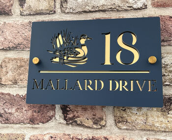 Personalised Mallard Duck In Stream Design House Acrylic Number Sign, 6 of 7