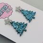 Blue And Silver Glitter Christmas Tree Earrings / Festive Holiday Jewellery / Christmas Gift / Secret Santa Gift, thumbnail 3 of 4