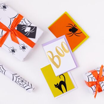 Foiled Black Spider, Orange Halloween Card, 4 of 7