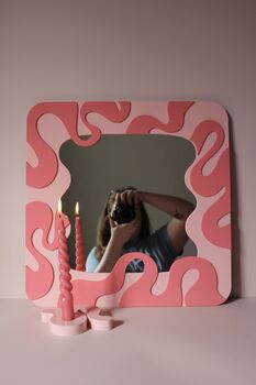 Statement Wavy Ripple Mirror In Pink And Raspberry, 2 of 9