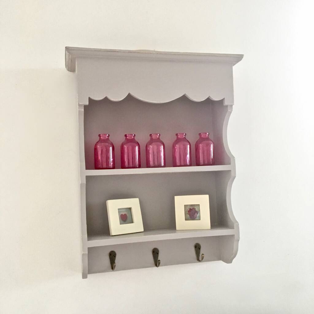Vintage Painted Hanging Wall Shelf With Hooks By Chapel Cards