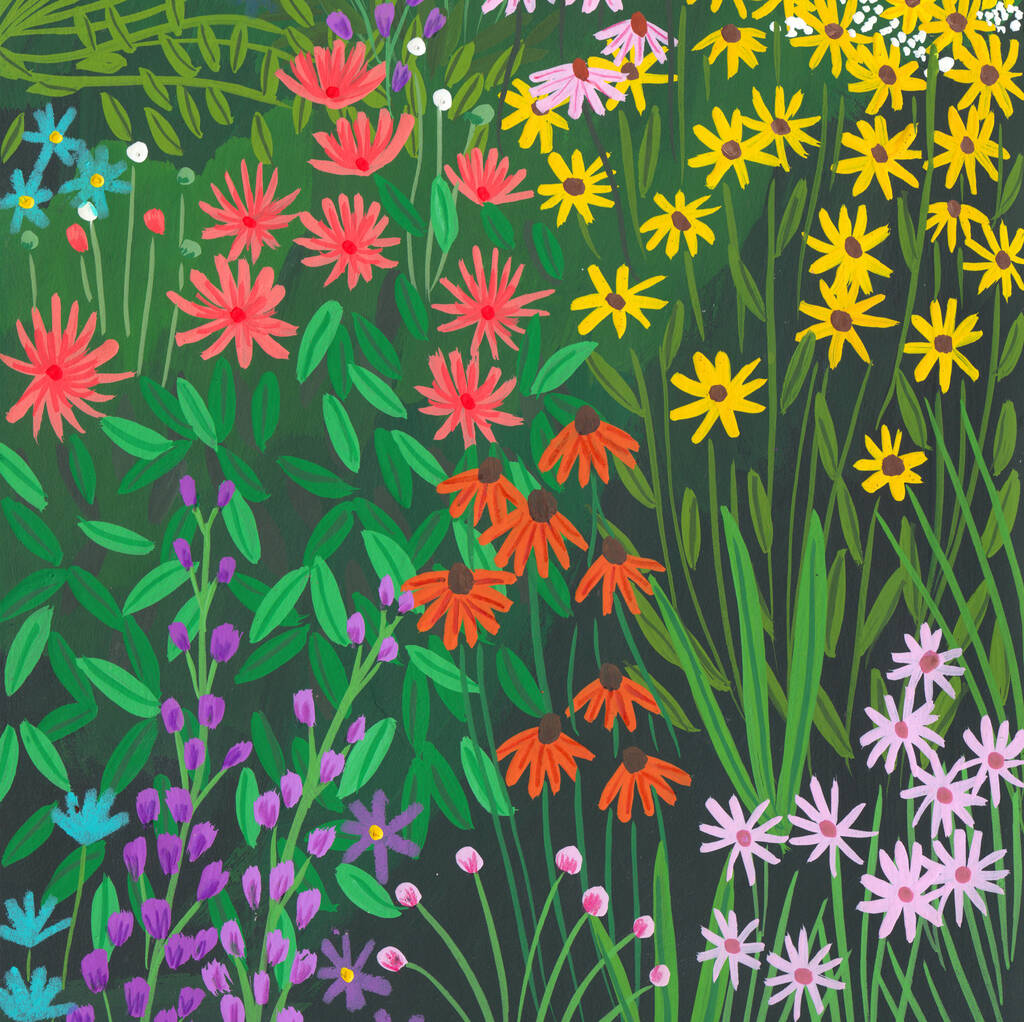 Colourful Flower Garden Illustrated Art Print By Lizzie-May Design ...