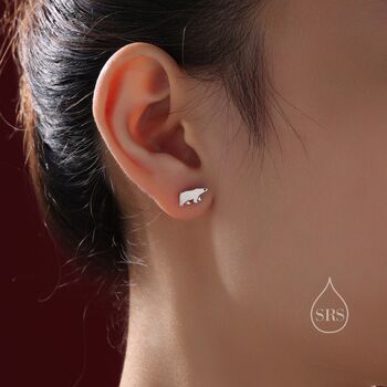 Sterling Silver Tiny Polar Bear Stud Earrings, 4 of 12