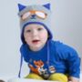 Knitted Kitty Cat Hat In Grey And Blue, thumbnail 2 of 3