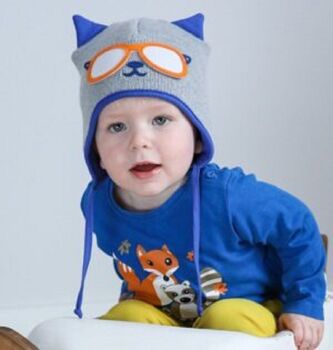 Knitted Kitty Cat Hat In Grey And Blue, 2 of 3