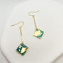 Aqua And Gold Foil Diamond Shape Drop Long Earrings, thumbnail 1 of 10