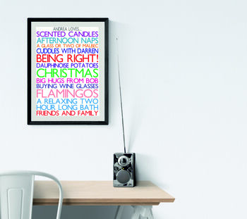 Personalised 'Favourite Things' Framed Print: Colours, 5 of 6