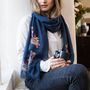 Personalised Navy Scarf With An Embroidered Flower, thumbnail 1 of 6