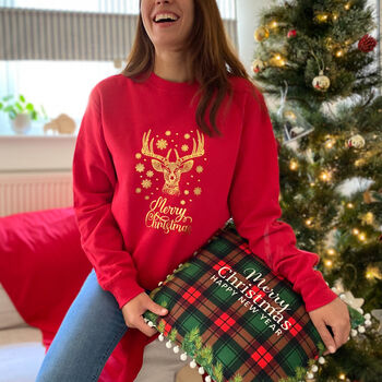 Gold Foil Reindeer Christmas Sweatshirt, Xmas Jumper, 4 of 6