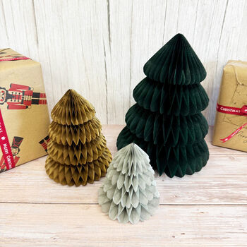 Three Assorted Mini Christmas Tree Honeycomb Decorations | Pop Up Paper Centrepiece, 3 of 3