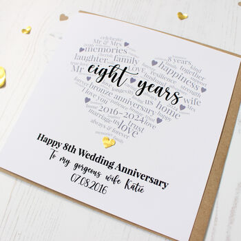 Personalised 8th Bronze Anniversary Card For Husband/Wife, 2 of 2