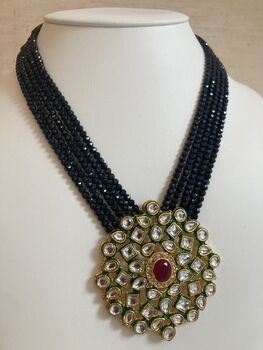 Indian Long Beaded Black Mala Necklace Set, 7 of 8