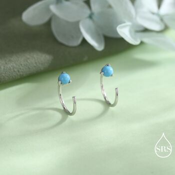 Natural Turquoise Huggie Hoop Threader Earrings In Sterling Silver, 3 of 11