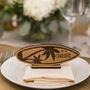 Oak Veneer Surfboard Place Name Setting Wedding Events, thumbnail 1 of 7