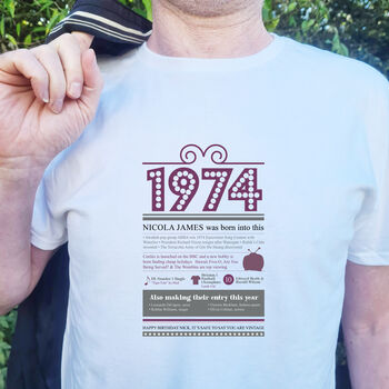 Personalised 50th Birthday Gift 1974 T Shirt, 2 of 11