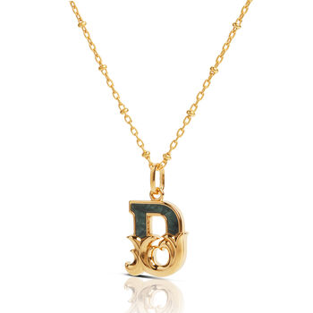 Gold Plated D Initial Necklace With Green Marble, 2 of 6
