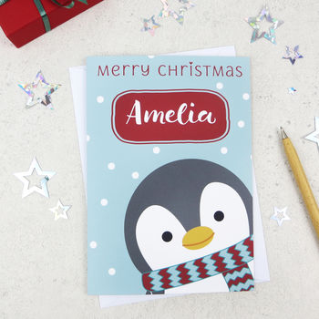 Cute Xmas Penguin Personalised Christmas Card, 3 of 3