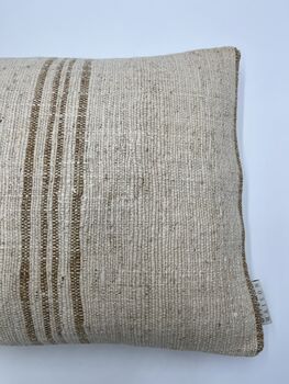 Oblong, Natural, Hemp, Neutral, Woven, Grain Sack, Striped Cushion With Cotton Reverse Duo Of Brown Stripes, 2 of 5