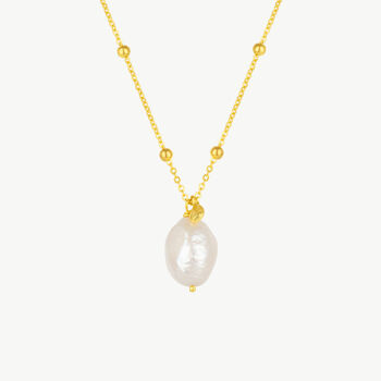 Baroque Keshi Pearl Gold Pendant Beaded Chain Necklace, 2 of 7