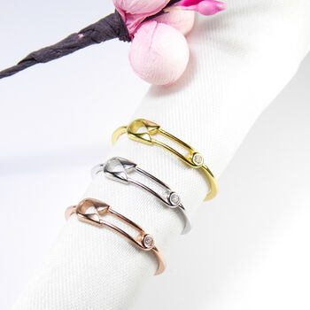 Safety Pin Cz Rings, Rose Or Gold Plated 925 Silver, 7 of 11
