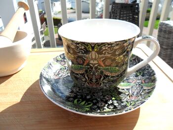 Large Cup And Saucer In William Morris Black Strawberry Thief Design, 8 of 12
