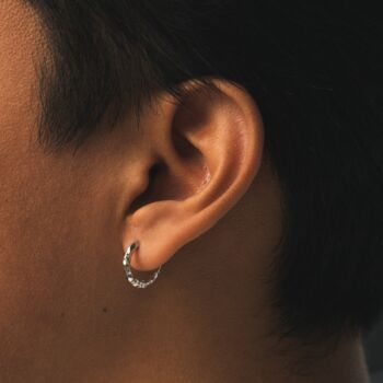Mens Chunky Hammered Sterling Silver Hoop Earrings, 3 of 12