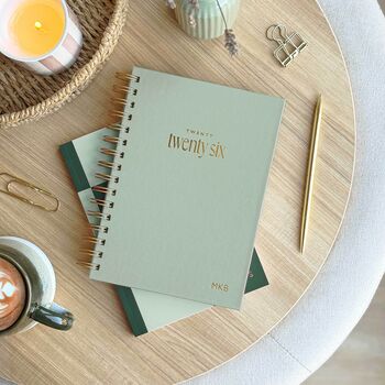 Personalised 2026 Diary With Matching Notebook And Pen Gift Set, Sage Green, 4 of 12