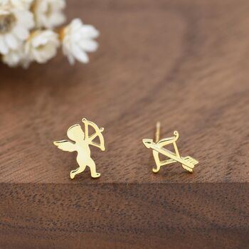 Sterling Silver Cupid And Bow And Arrow Stud Earrings, 6 of 12