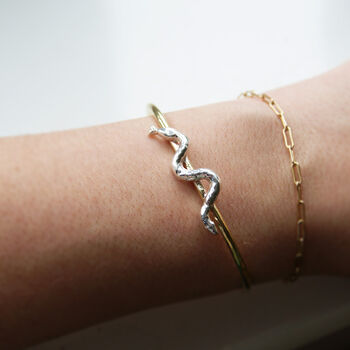 Sterling Silver And Brass Snake Bangle, 2 of 2