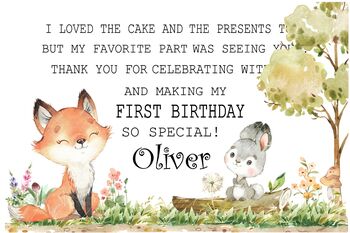 First Birthday Woodland Animals Thank Cards, 2 of 2