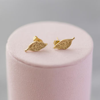 Gold Plated Leaf Stud Earrings, 3 of 6