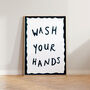 Wash Your Hands Dark Blue Bathroom Hand Painted Print, thumbnail 2 of 7