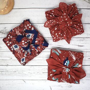 Set Of Three Reusable Fabric Christmas Gift Wraps, 8 of 10
