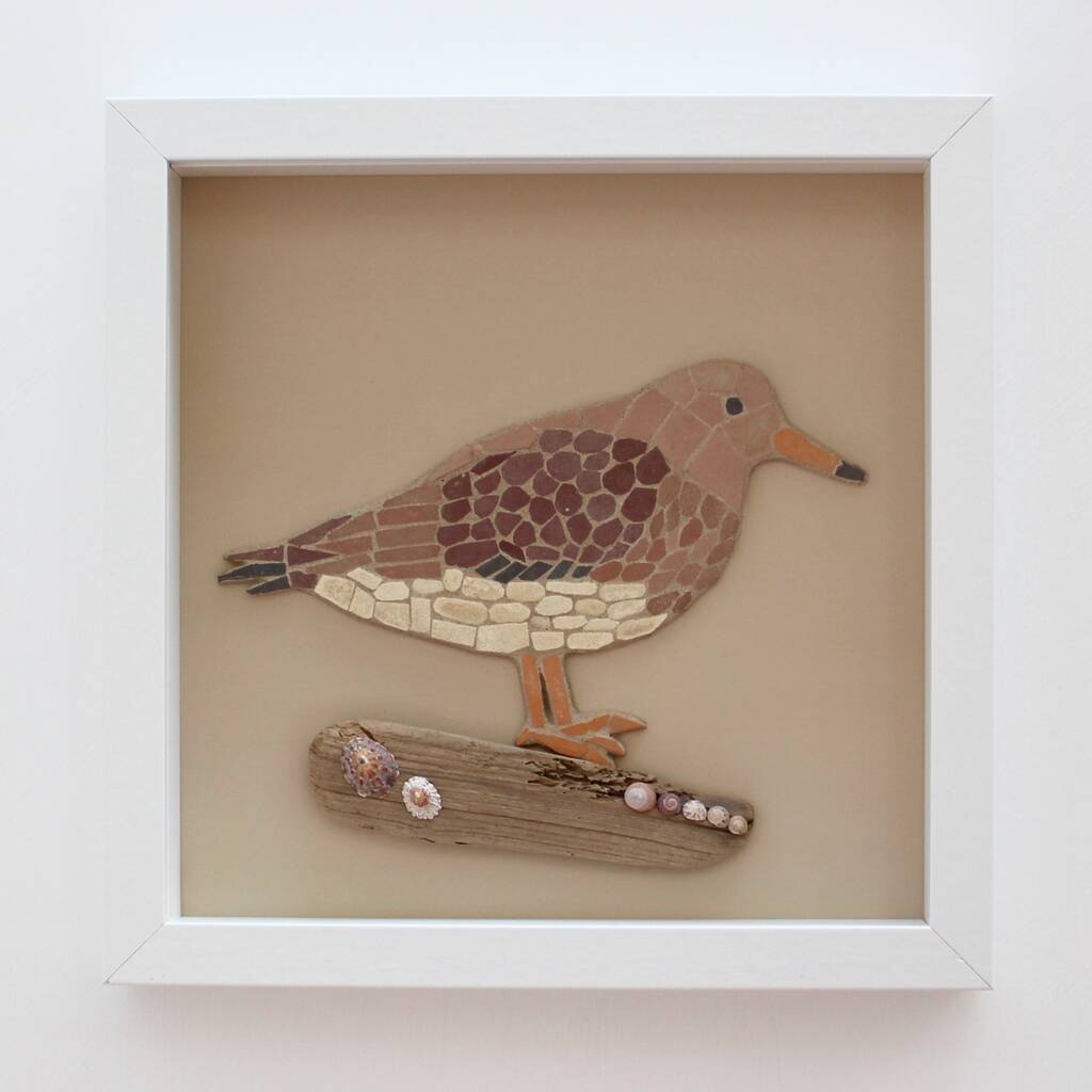 Handmade Framed Sandpiper Coastal Bird Mosaic Picture, 1 of 4