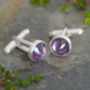 Amethyst Cufflinks In Solid Sterling Silver, thumbnail 2 of 3