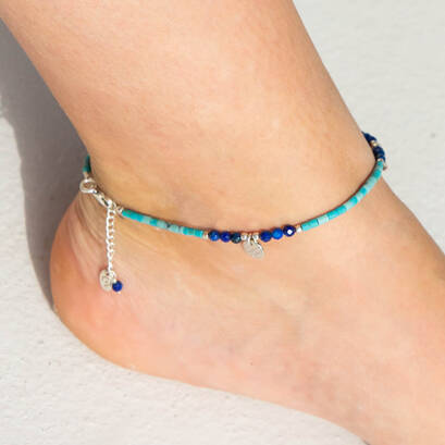 Istanbul Turquoise And Lapis Lazuli Silver Anklet, 1 of 11