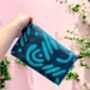 Handprinted Boxy Pouch Turquoise Squiggles On Dark Grey, thumbnail 2 of 5