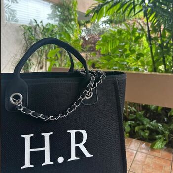 Personalised Custom Black Large Chain Initial Tote Bag, 6 of 9